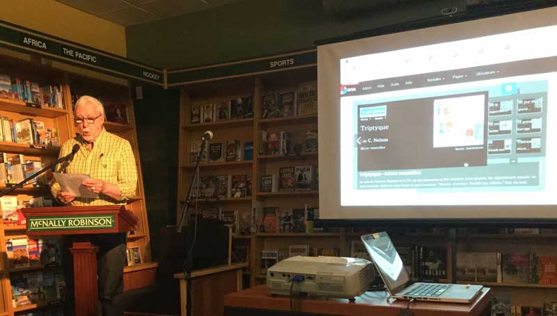 Ian lisant un de ses textes publiés dans le premier numéro d’À ciel ouvert, lors du lancement officiel de la revue le 25 mai 2017, à la librairie McNally Robinson de Saskatoon. Ian lisant un de ses textes publiés dans le premier numéro d’À ciel ouvert, lors du lancement officiel de la revue le 25 mai 2017, à la librairie McNally Robinson de Saskatoon.